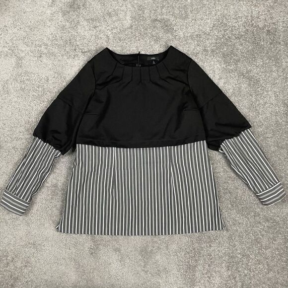 ANTHROPOLOGIE Drew Women’s L Black Grey Symmetrical Blouse Top Long Sleeve USA - Picture 1 of 6